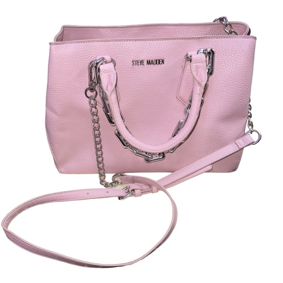 Steve Madden Handbags - Steve Madden Light Pink Satchel Crossbody Bag With Silver Chain Accent Handle
